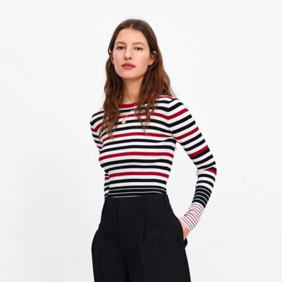 ZARA | Long Sleeve Striped Top | Sz. M - Picture 1 of 5